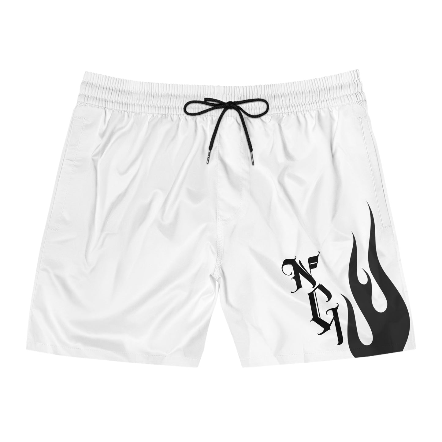 Men's Mid-Length Swim Shorts with Flame Design