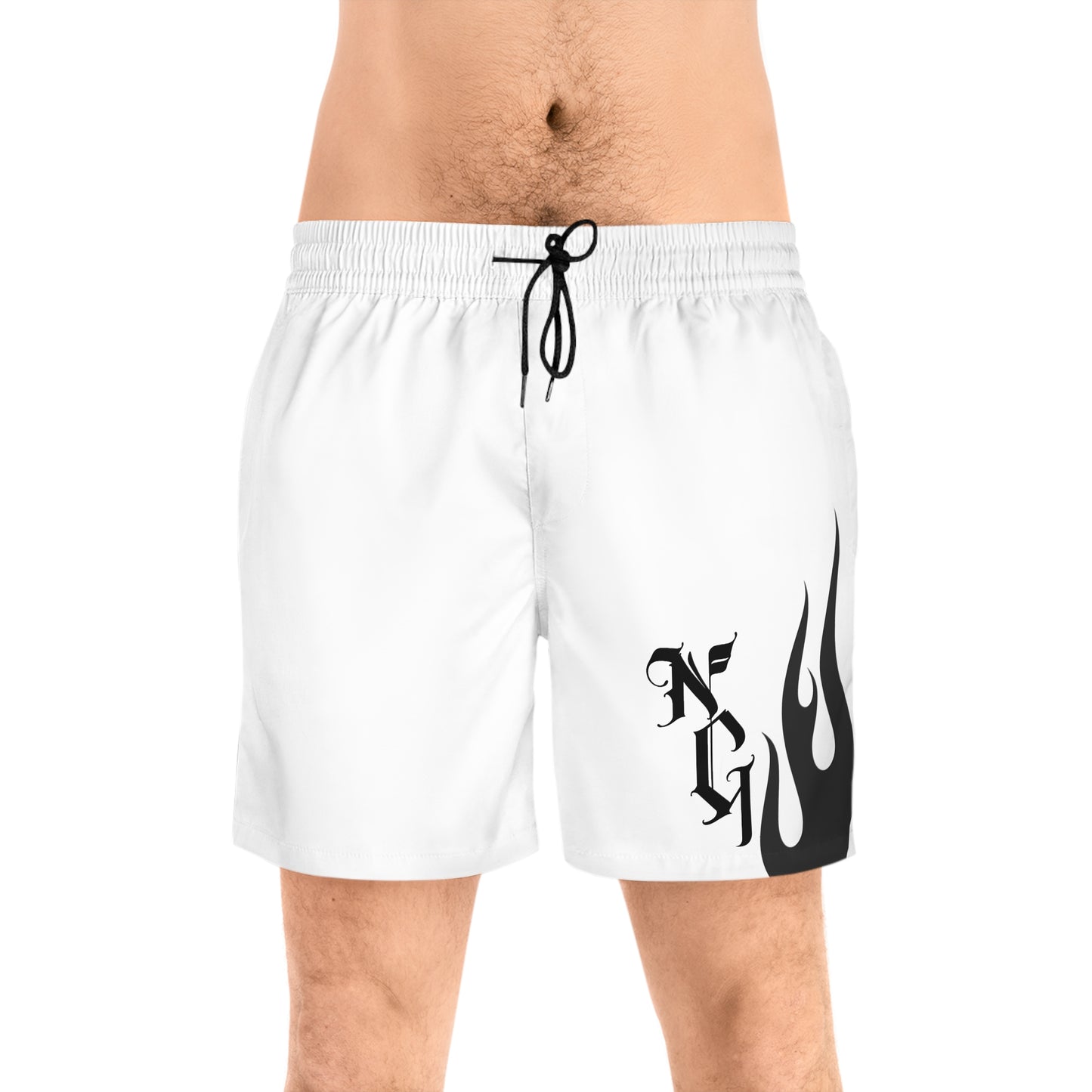 Men's Mid-Length Swim Shorts with Flame Design